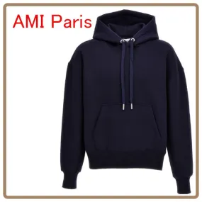 AMI PARIS  |Long Sleeves Plain Cotton Hoodies & Sweatshirts