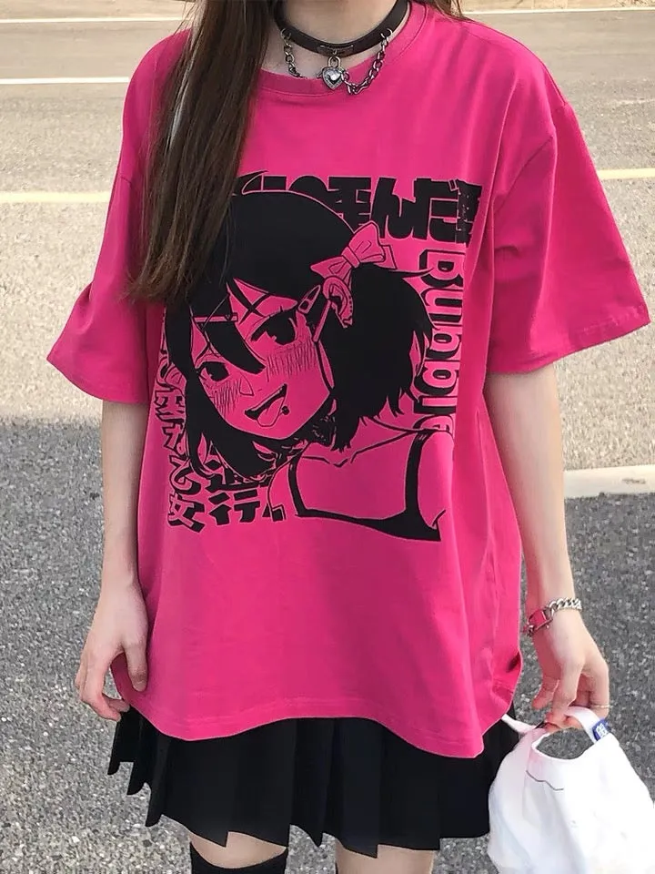 Anime girl hot pink oversized t-shirt