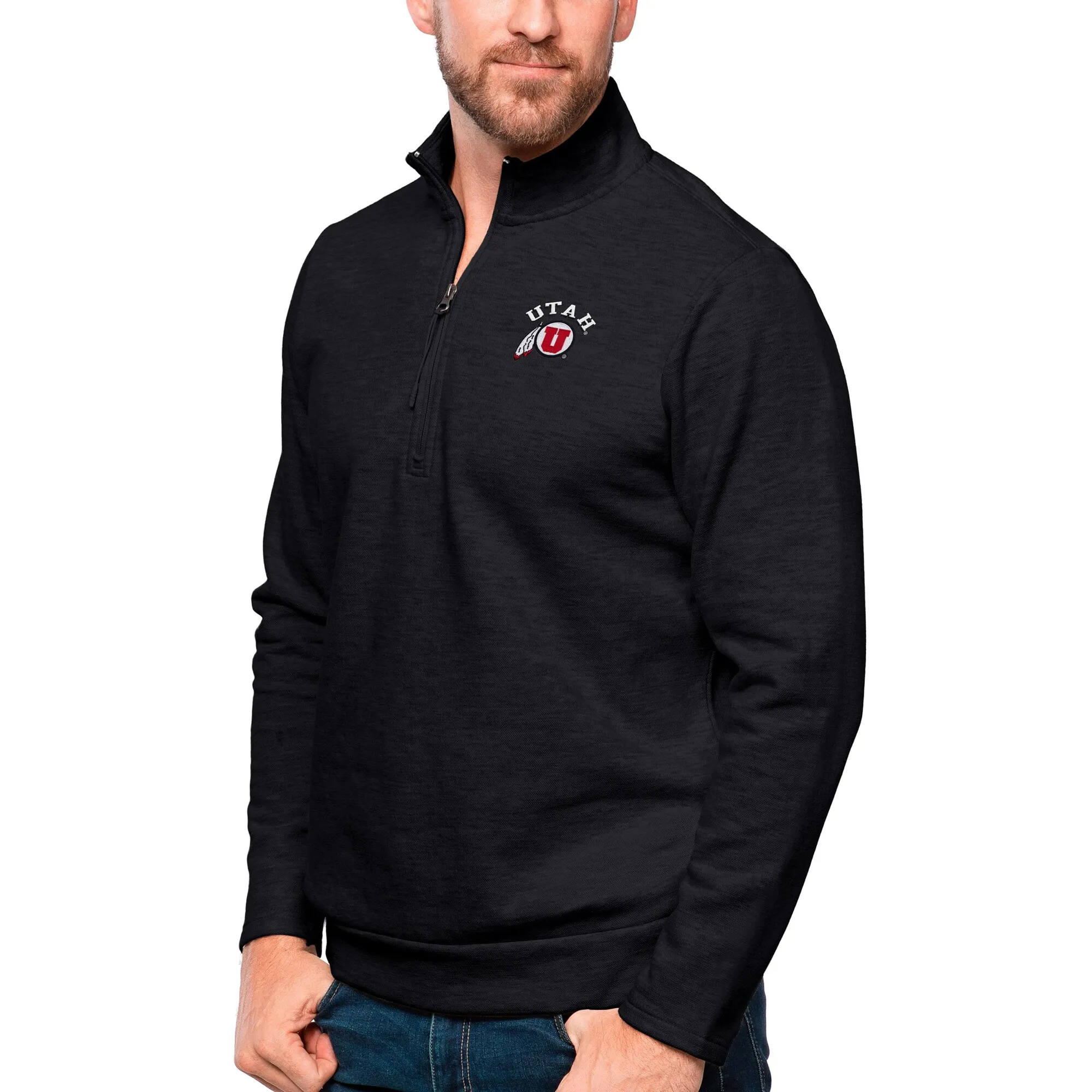 Antigua Utah Utes Heather Black Gambit Quarter-Zip Pullover Top