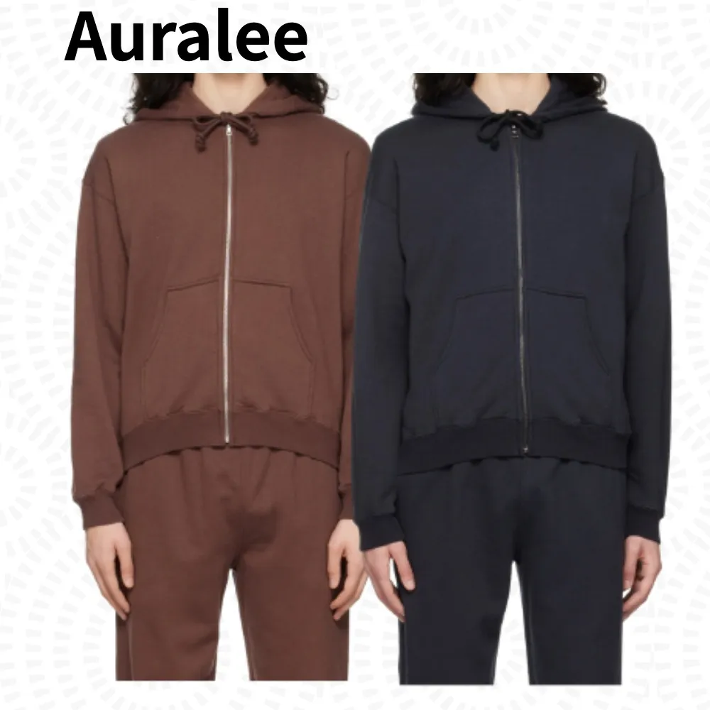 AURALEE  |Long Sleeves Plain Cotton Hoodies