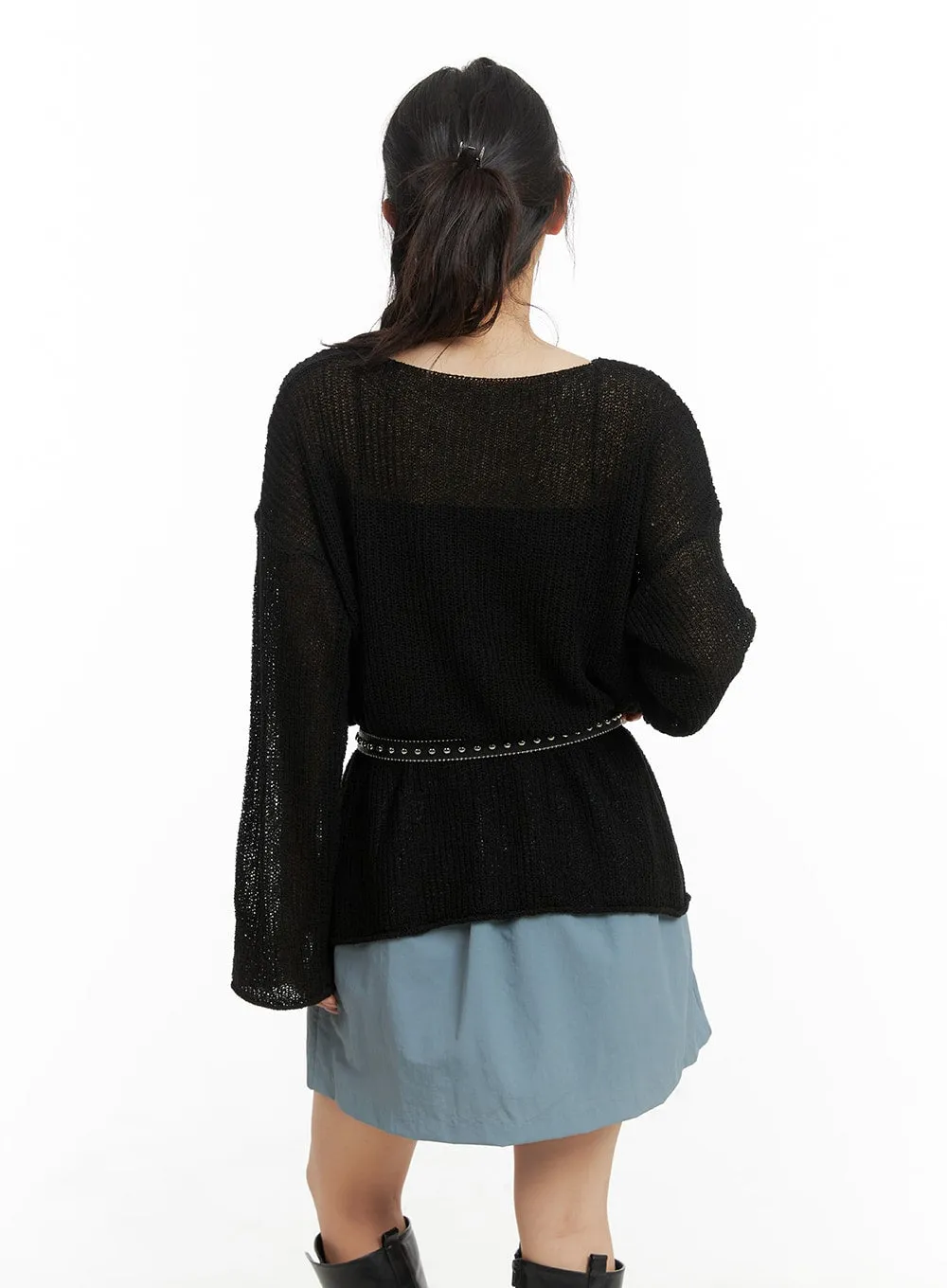 Boat Neck Sheer Knit Top CM426