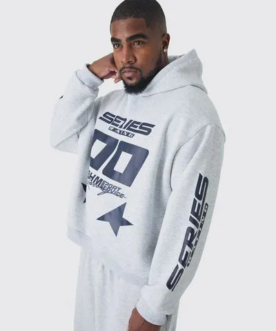 boohoo Mens Plus Moto Graphic Oversized Hoodie