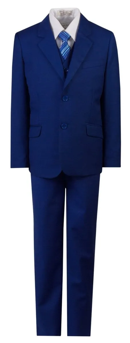 Boys' Royal Blue Slim Fit 5 Piece Suit & Bow Tie Set