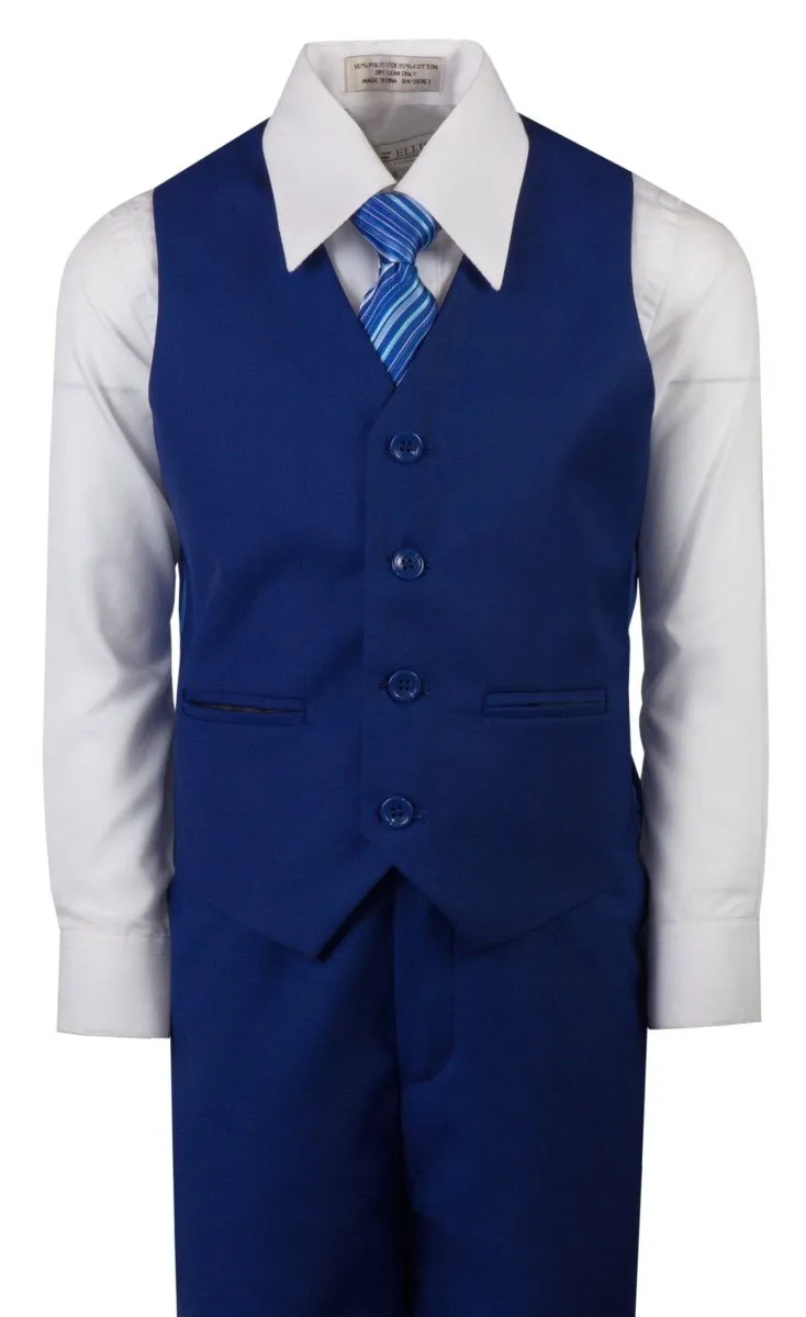 Boys' Royal Blue Slim Fit 5 Piece Suit & Bow Tie Set