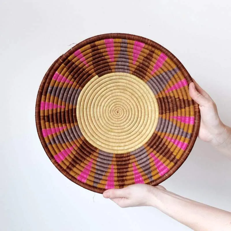 Brown, Hot Pink and Grey Triangles Basket from Rwanda