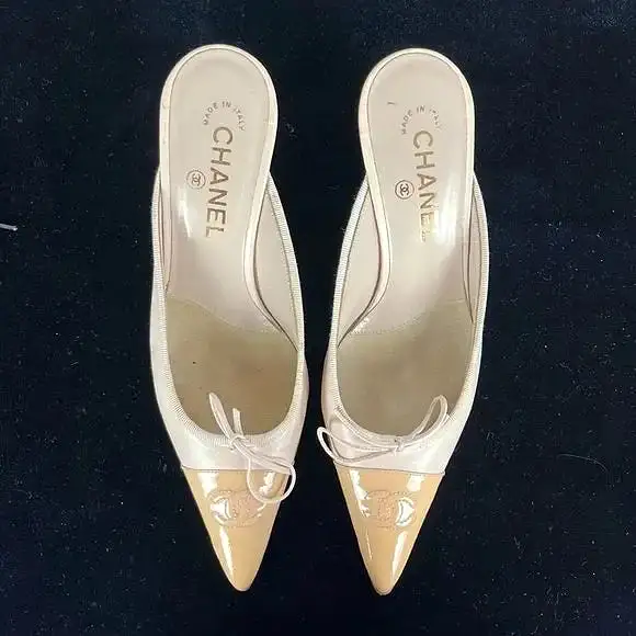 Chanel Cream Cap Toe Mules