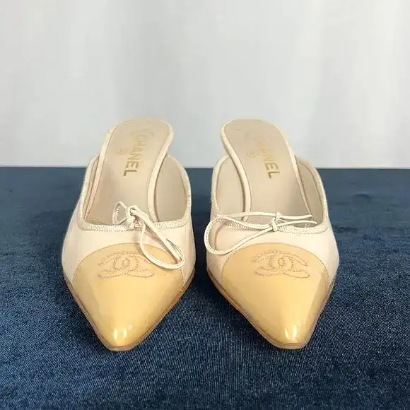 Chanel Cream Cap Toe Mules