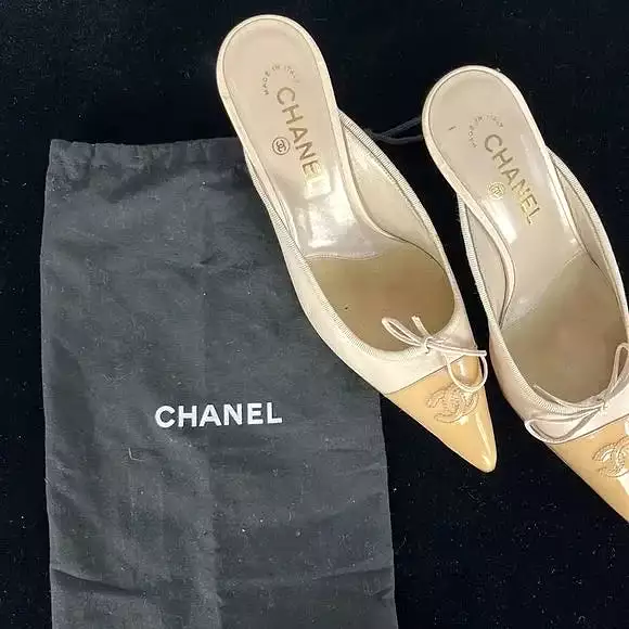 Chanel Cream Cap Toe Mules