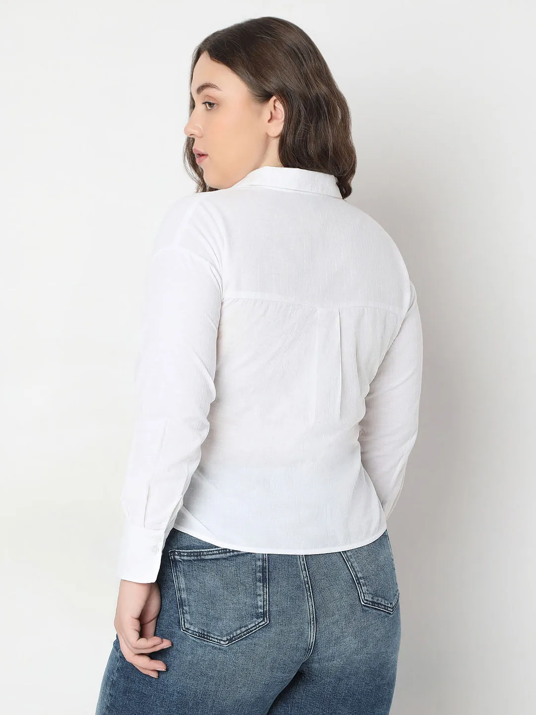 CURVE White Embroidered Print Cotton Shirt