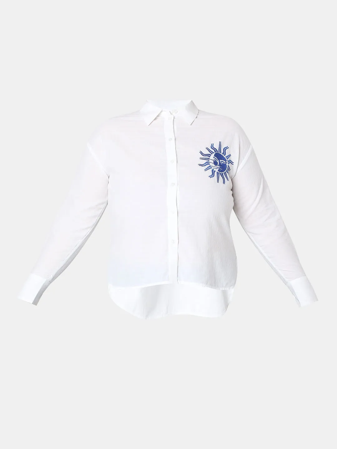 CURVE White Embroidered Print Cotton Shirt