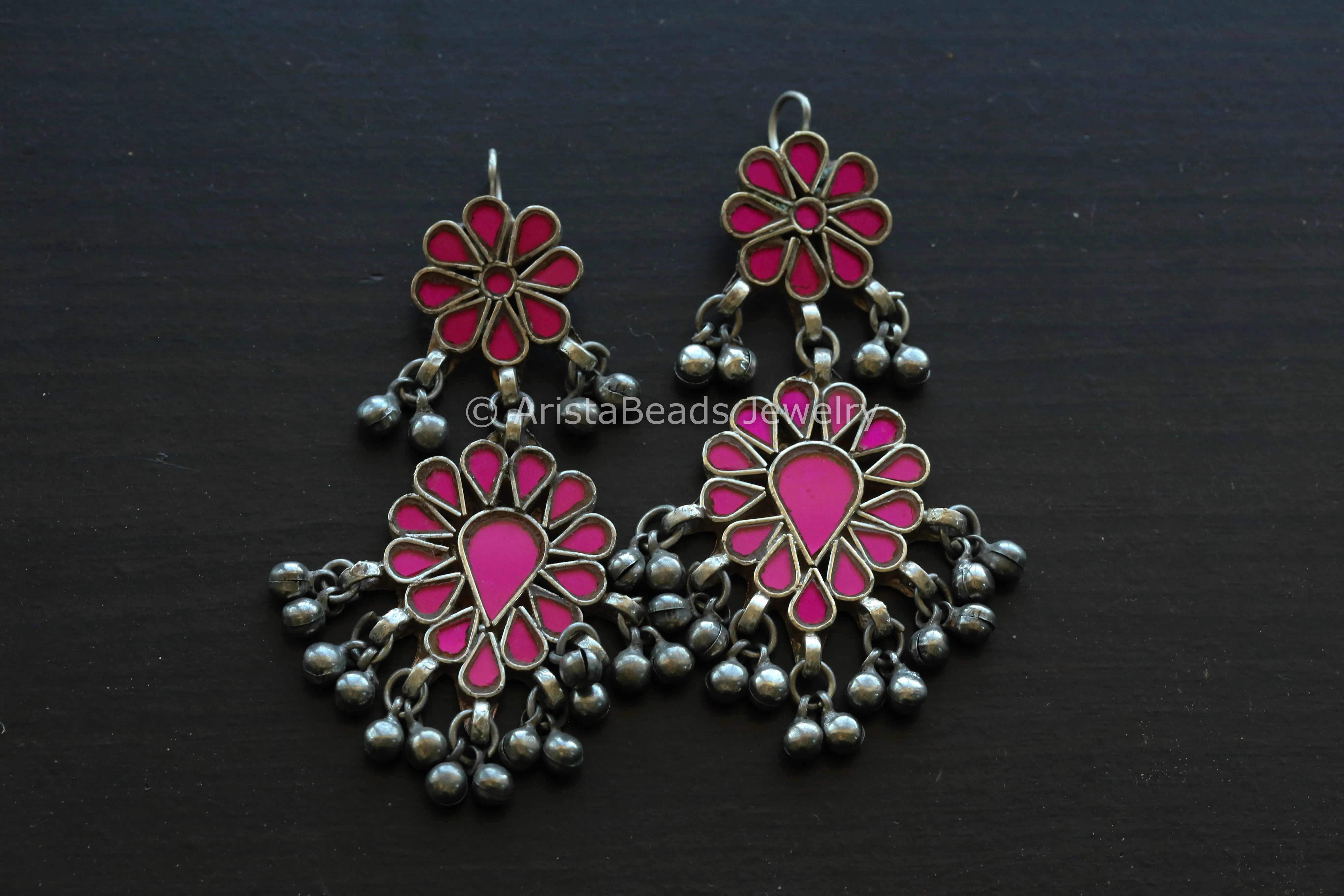 Darpan Real Glass Earrings - Hot Pink