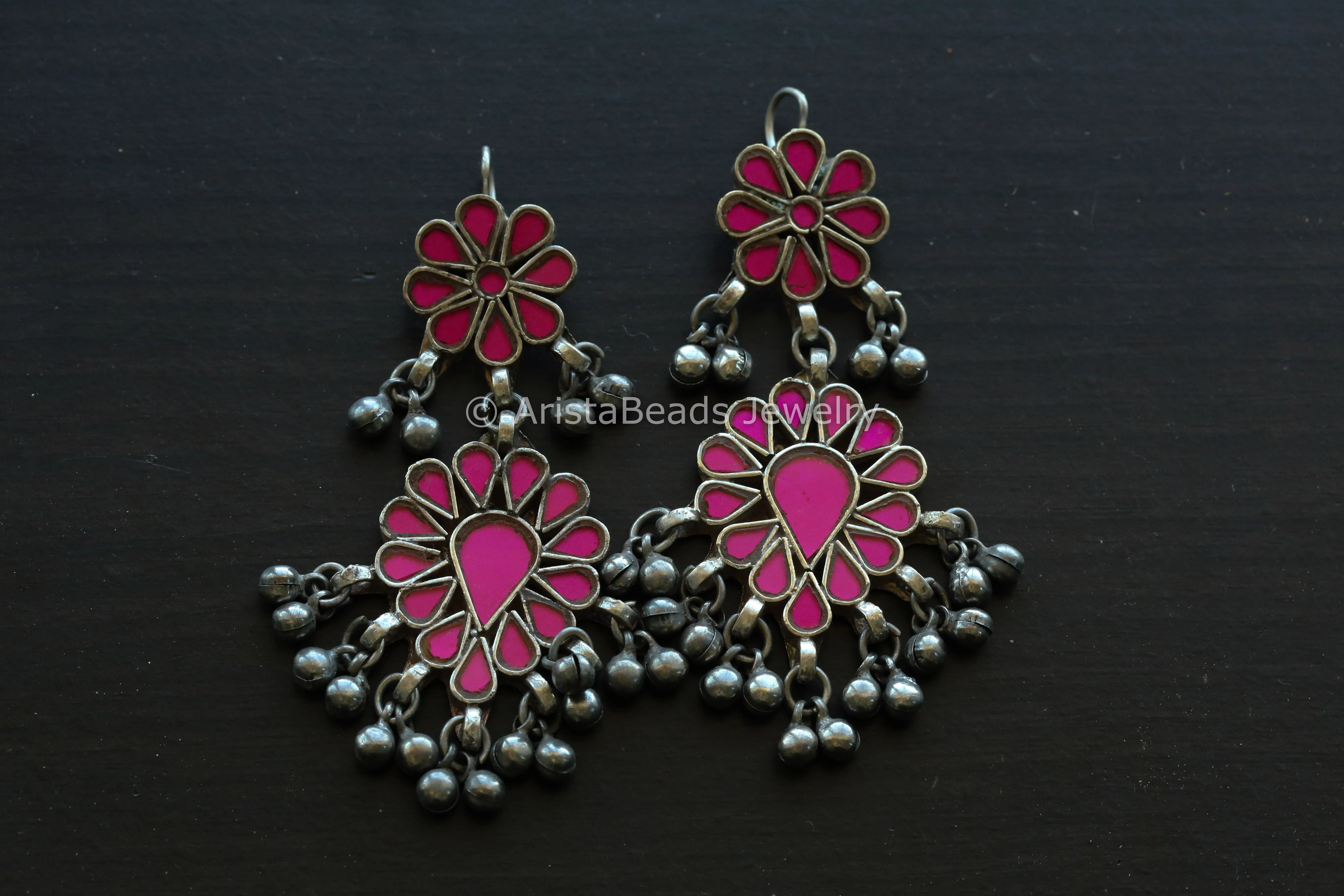 Darpan Real Glass Earrings - Hot Pink