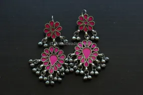 Darpan Real Glass Earrings - Hot Pink