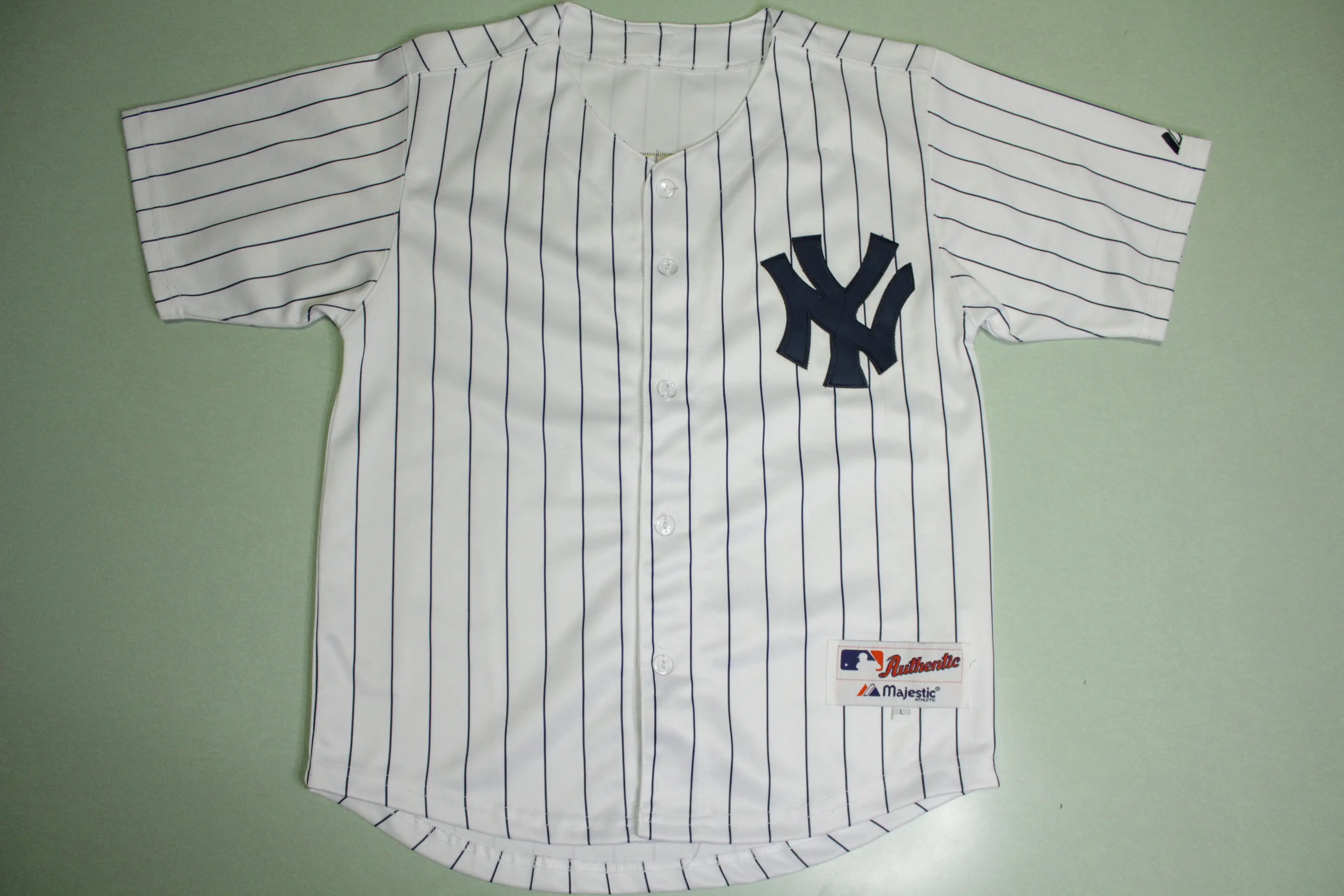 Derek Jeter New York Yankees #2 Majestic Pin Stripe Button Up Baseball Jersey