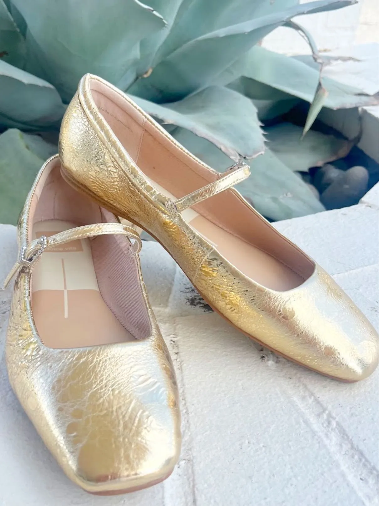 Dolce Vita Reyes Ballet Flat in Gold Distessed