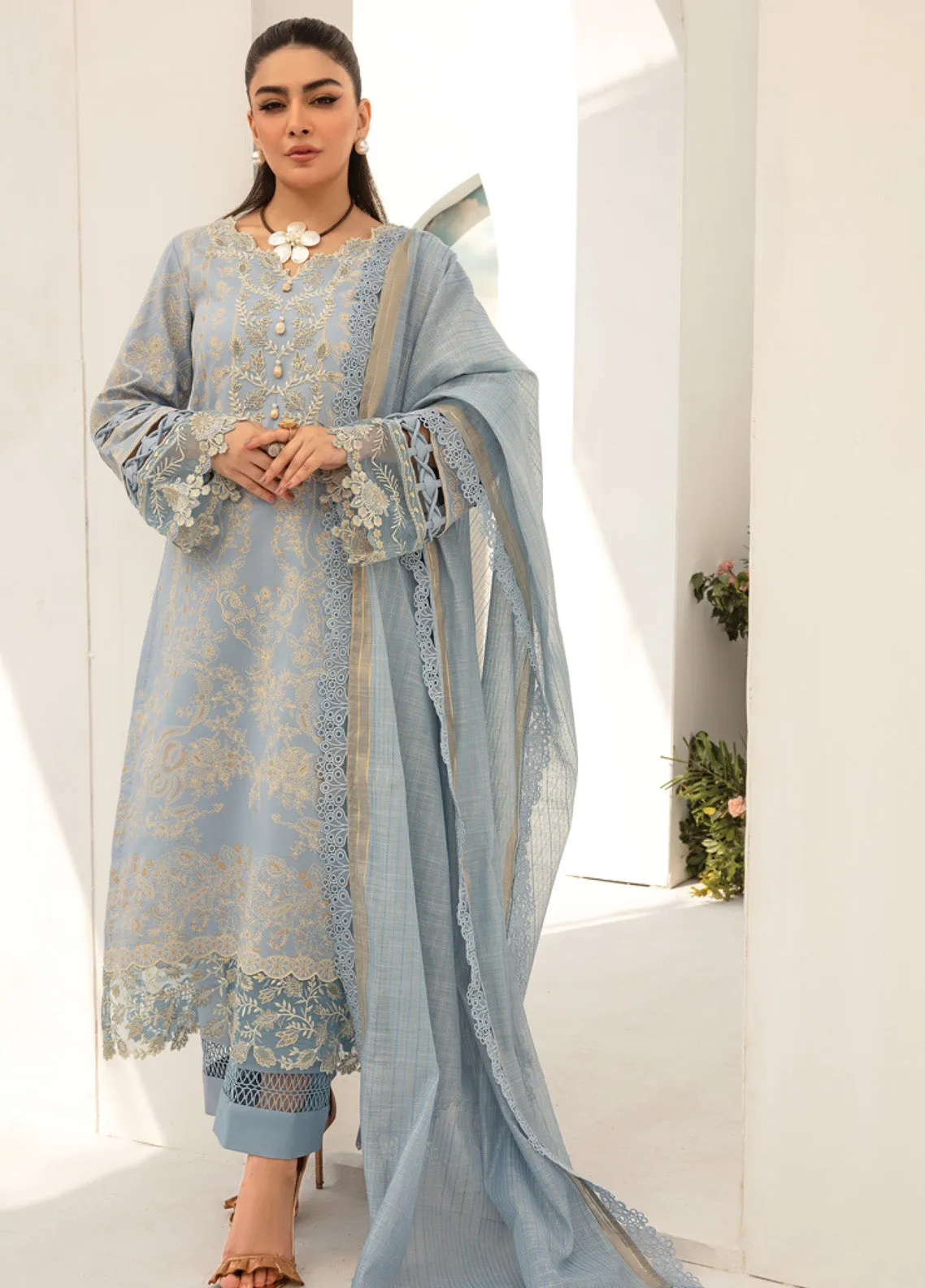 Florance By Rang Rasiya Embroidered Premium Lawn 3 Piece Unstitched Suit RR24FEL D09 MELLOW