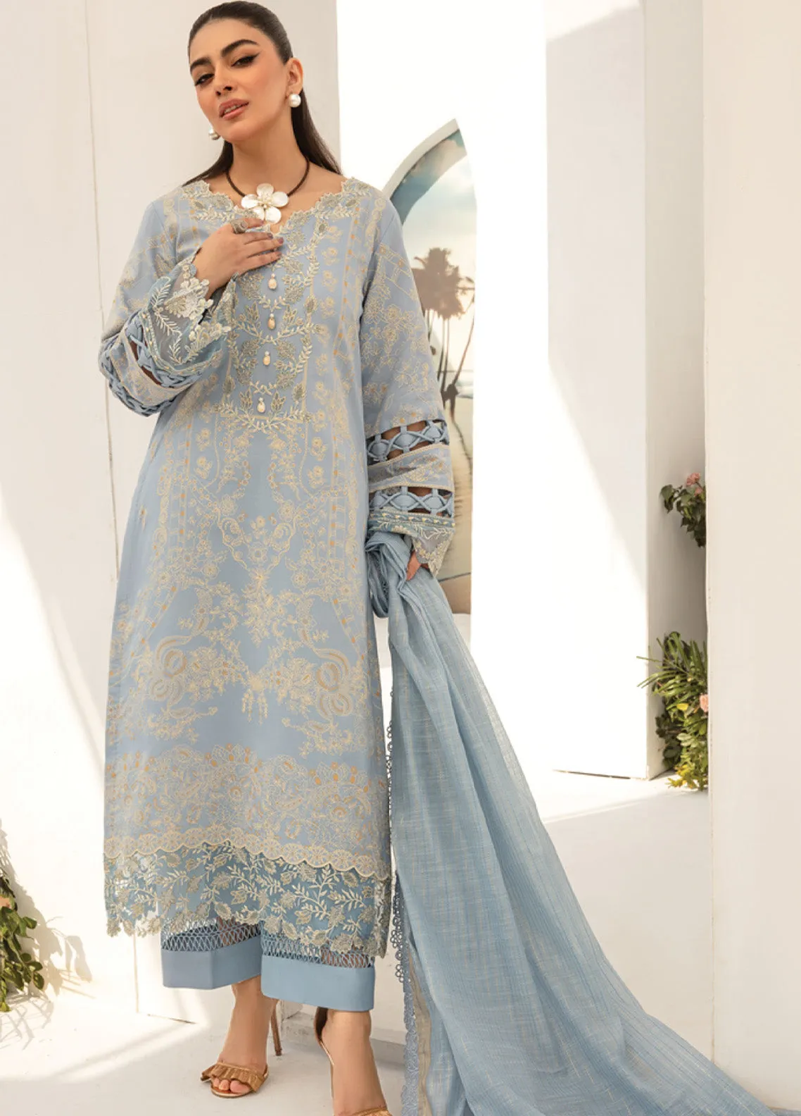 Florance By Rang Rasiya Embroidered Premium Lawn 3 Piece Unstitched Suit RR24FEL D09 MELLOW