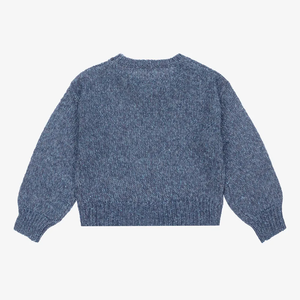 Girls Blue Sequinned Knitted Sweater