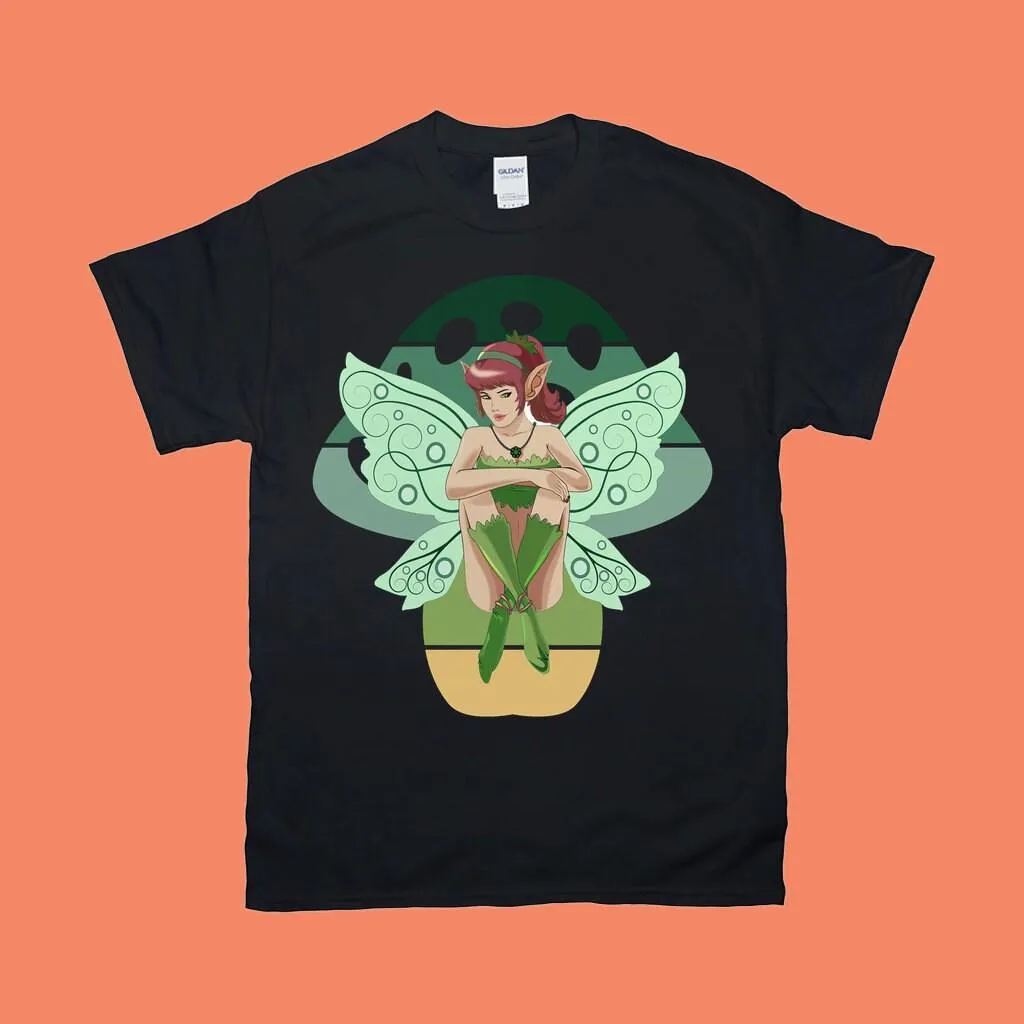 Green Fairy Mushroom T-Shirts, Live Laugh And Believe In Fairies Green Fairy Mushroom, Fairy Wings Fantasy Beautiful Mythical Sp