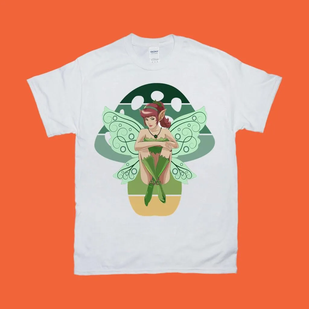 Green Fairy Mushroom T-Shirts, Live Laugh And Believe In Fairies Green Fairy Mushroom, Fairy Wings Fantasy Beautiful Mythical Sp