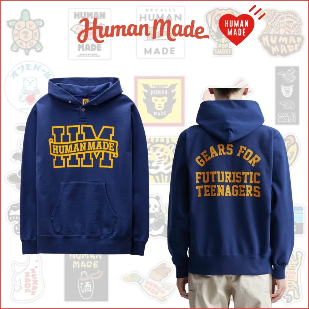 HUMAN MADE  |Long Sleeves Plain Cotton Logo Hoodies