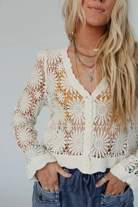 Ipanema Flower Crochet Cardigan - Natural