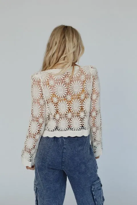 Ipanema Flower Crochet Cardigan - Natural