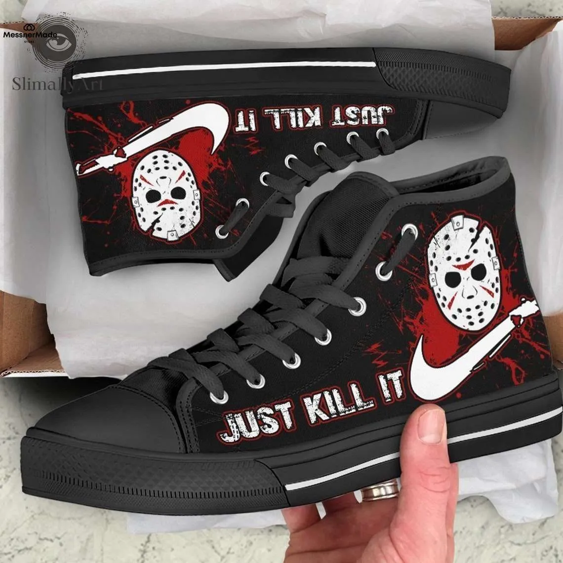 Jason Voorhees Friday The 13th Just Killing It Halloween Printed Sneakers Canvas High Top Shoes