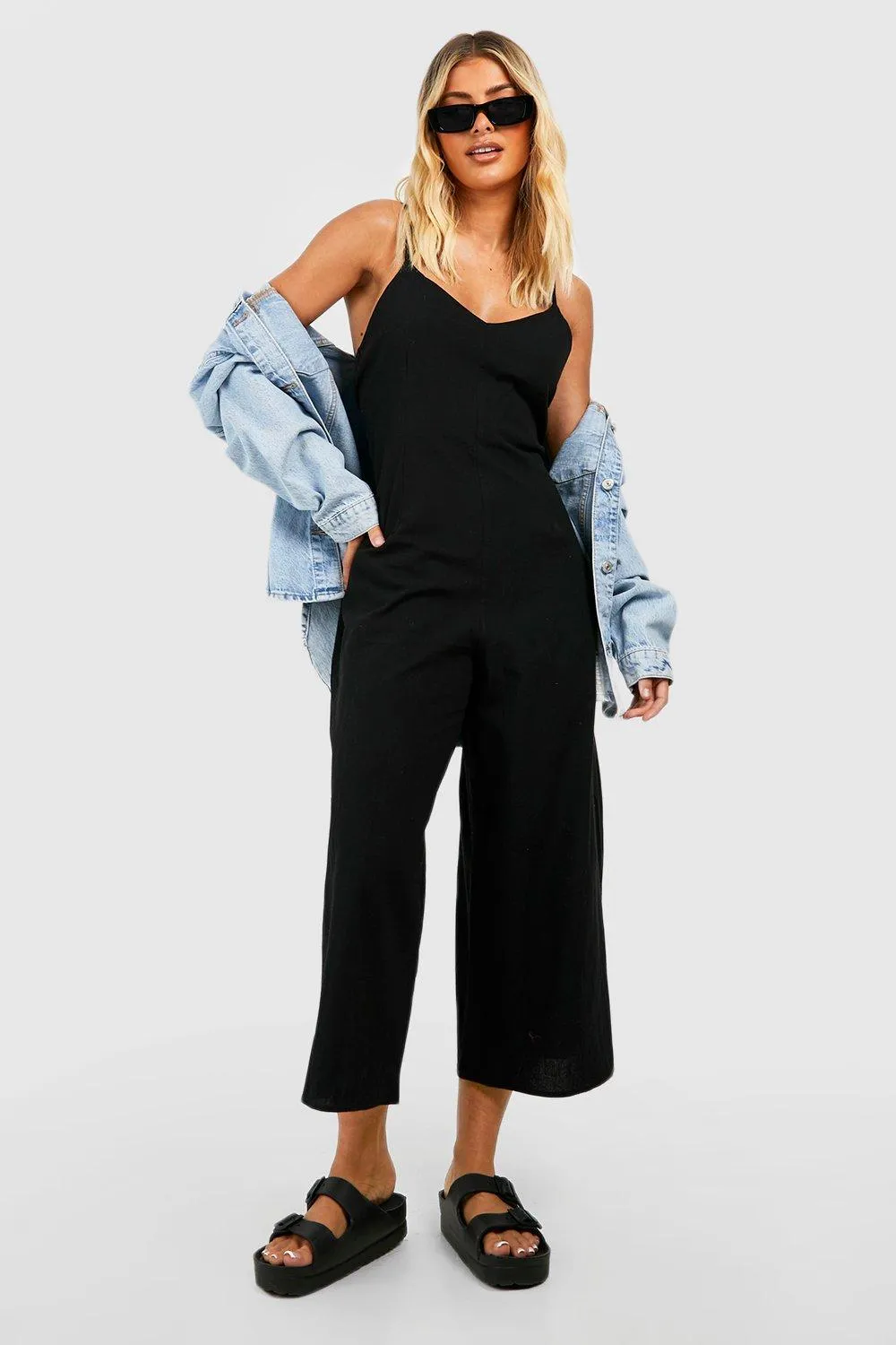 Jumpsuits | Linen Strappy Culotte Jumpsuit | boohoo