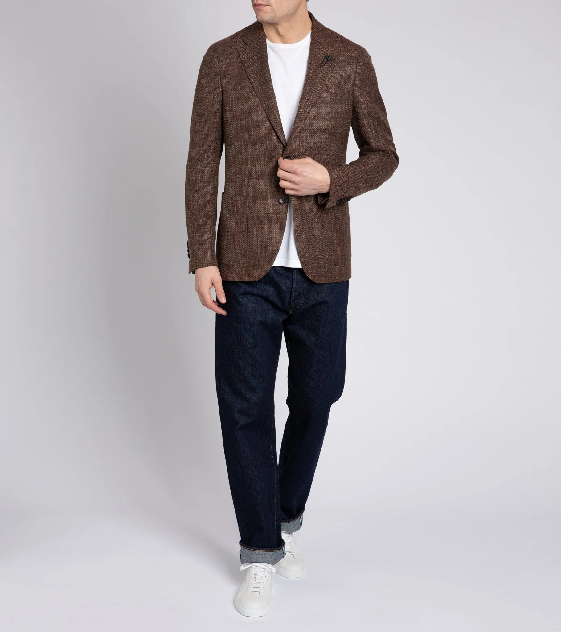 Lardini Loro Piana Wool Cotton Silk Basketweave Jacket: Brown