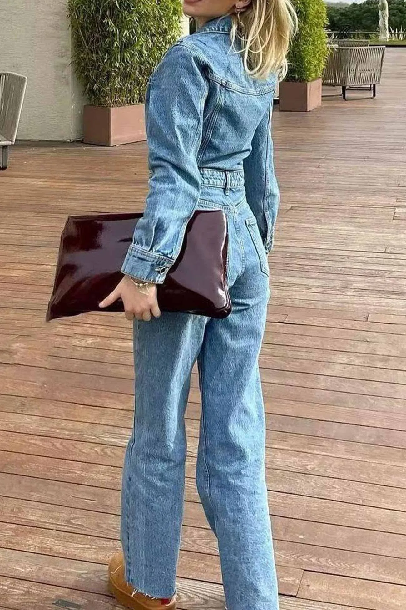 Long Sleeve Pocketed High Waist Denim Jumpsuits