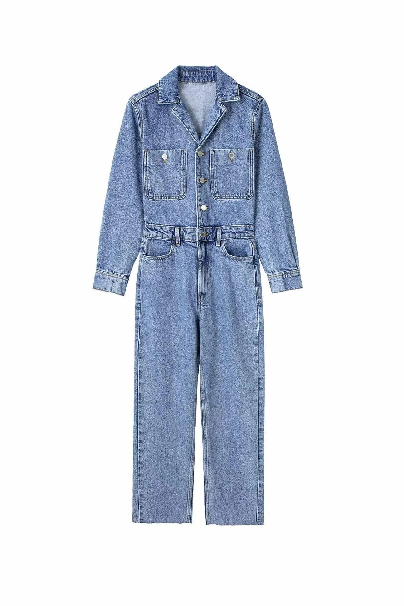 Long Sleeve Pocketed High Waist Denim Jumpsuits