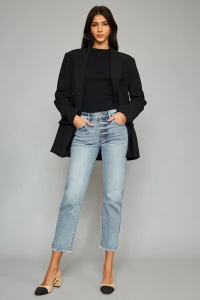 Maggie Raw Hem Cropped Straight Jeans