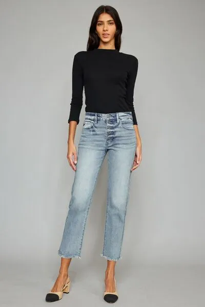 Maggie Raw Hem Cropped Straight Jeans