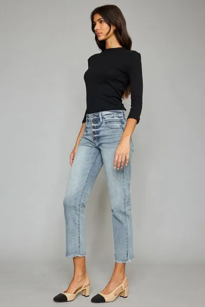 Maggie Raw Hem Cropped Straight Jeans