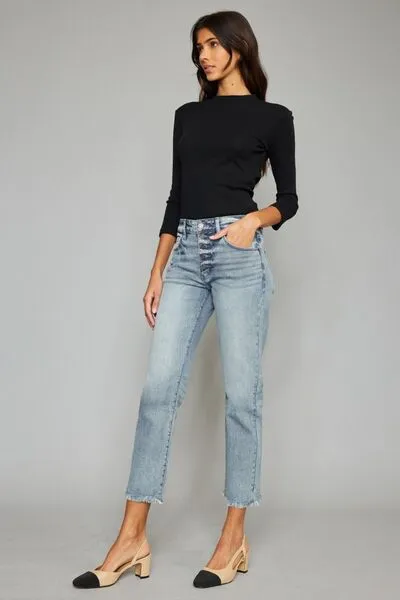 Maggie Raw Hem Cropped Straight Jeans