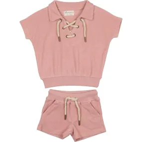 Maniere Beach Terry Pullover Top & Short Set, Mauve