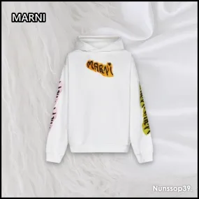 MARNI  |Long Sleeves Plain Cotton Logo Designers Hoodies