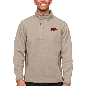 Men's Antigua Oatmeal Arkansas Razorbacks Course Quarter-Zip Pullover Top