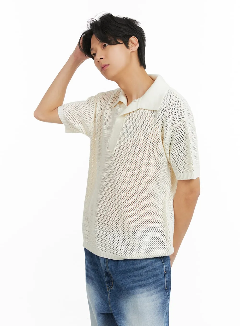 Men's Mesh Knit Collared Top IA402