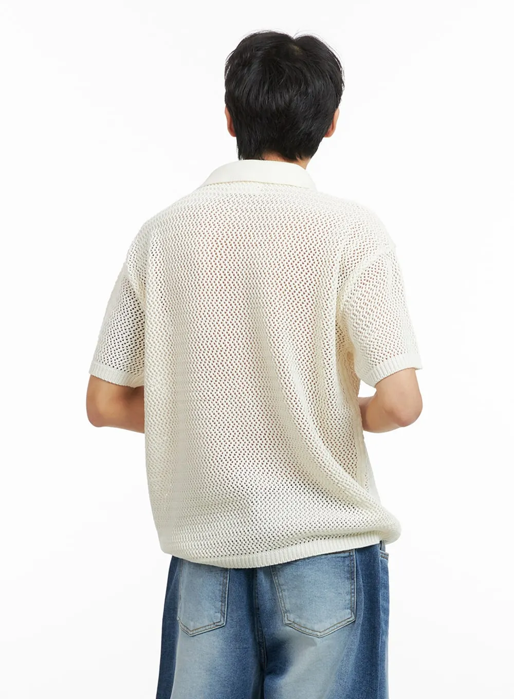 Men's Mesh Knit Collared Top IA402