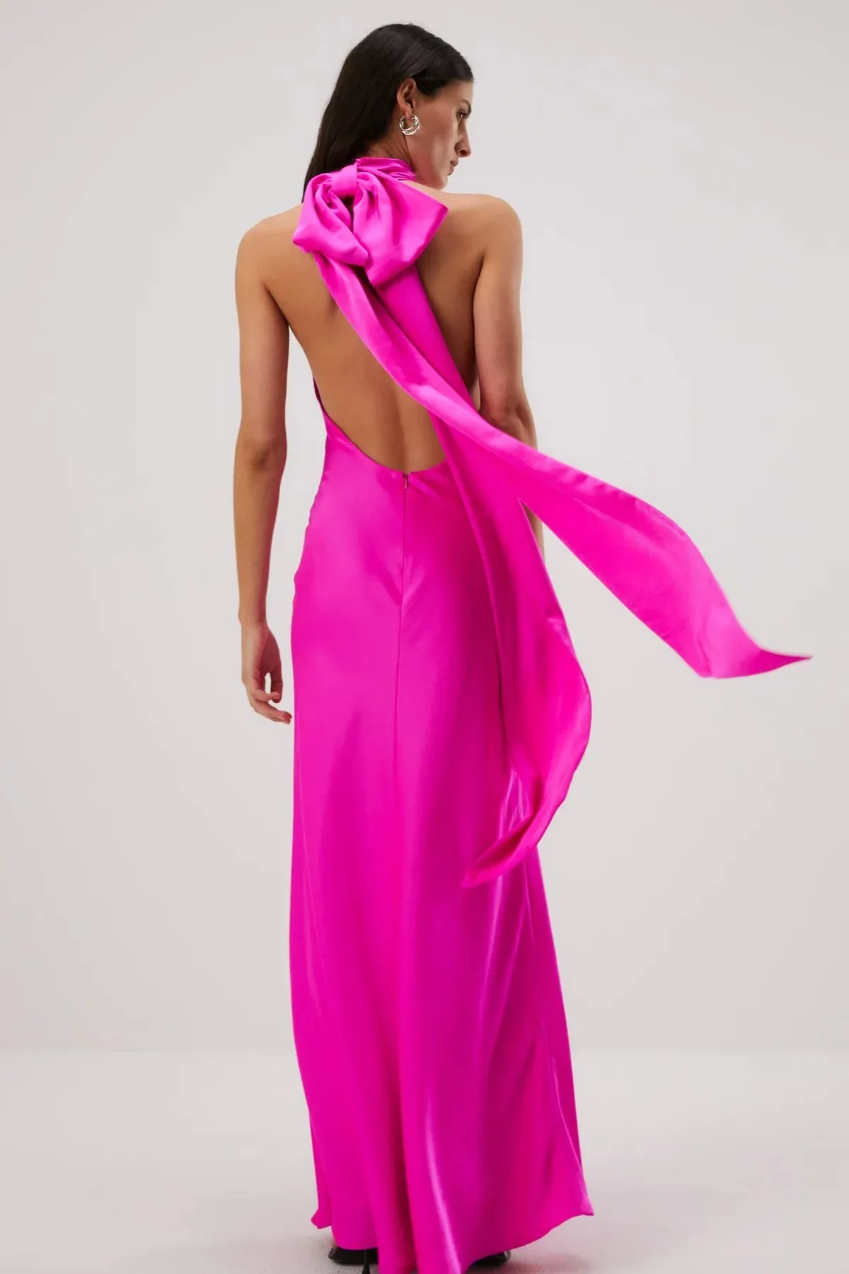 Misha Evianna Satin Gown - Hot Pink