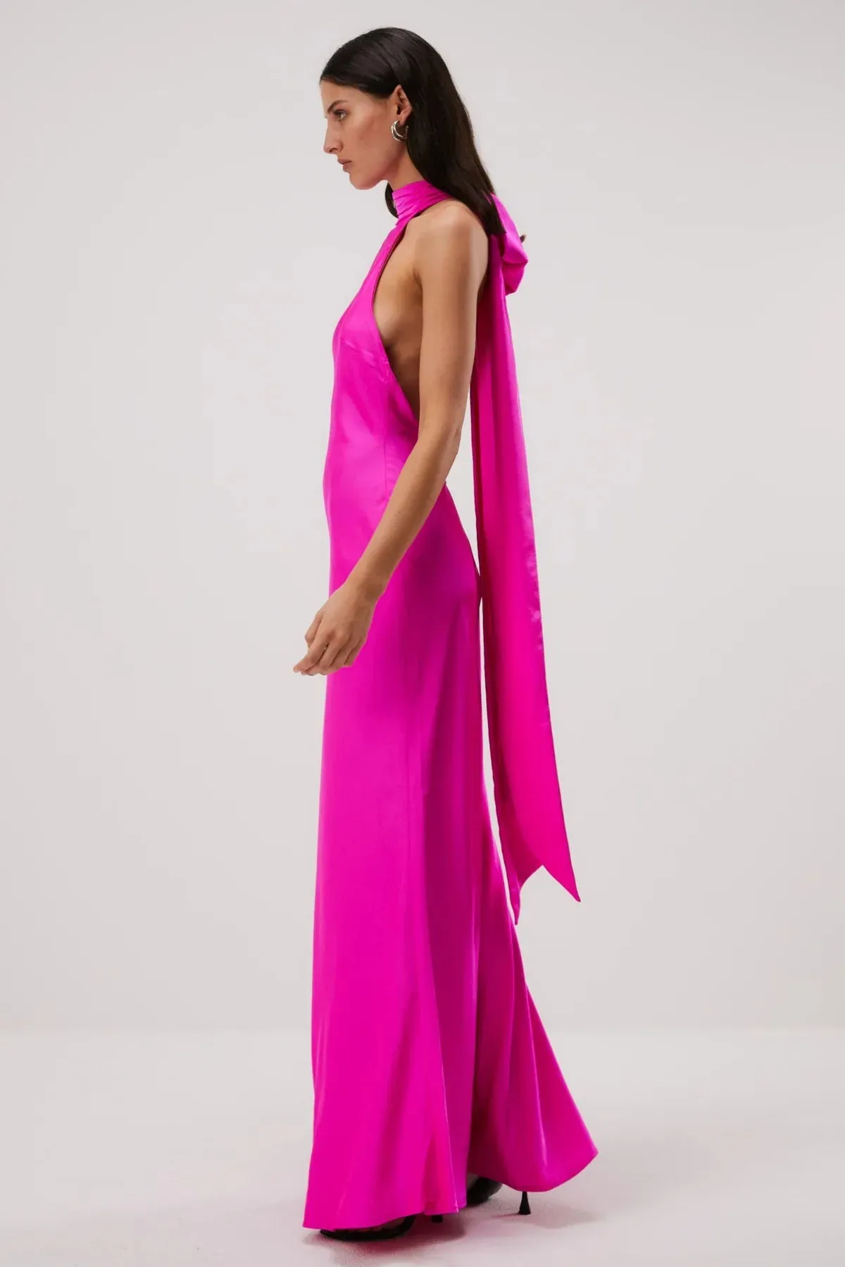 Misha Evianna Satin Gown - Hot Pink