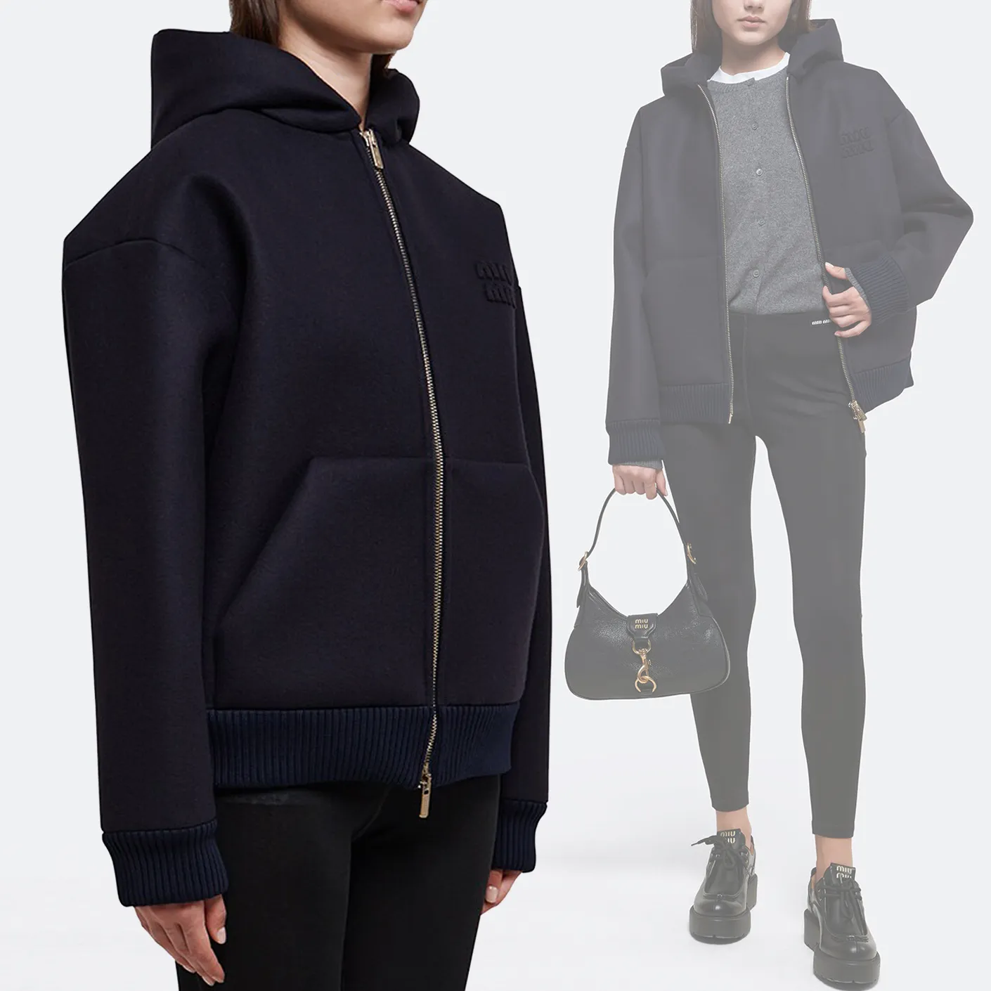 MiuMiu  |Wool Long Sleeves Plain Logo Hoodies & Sweatshirts