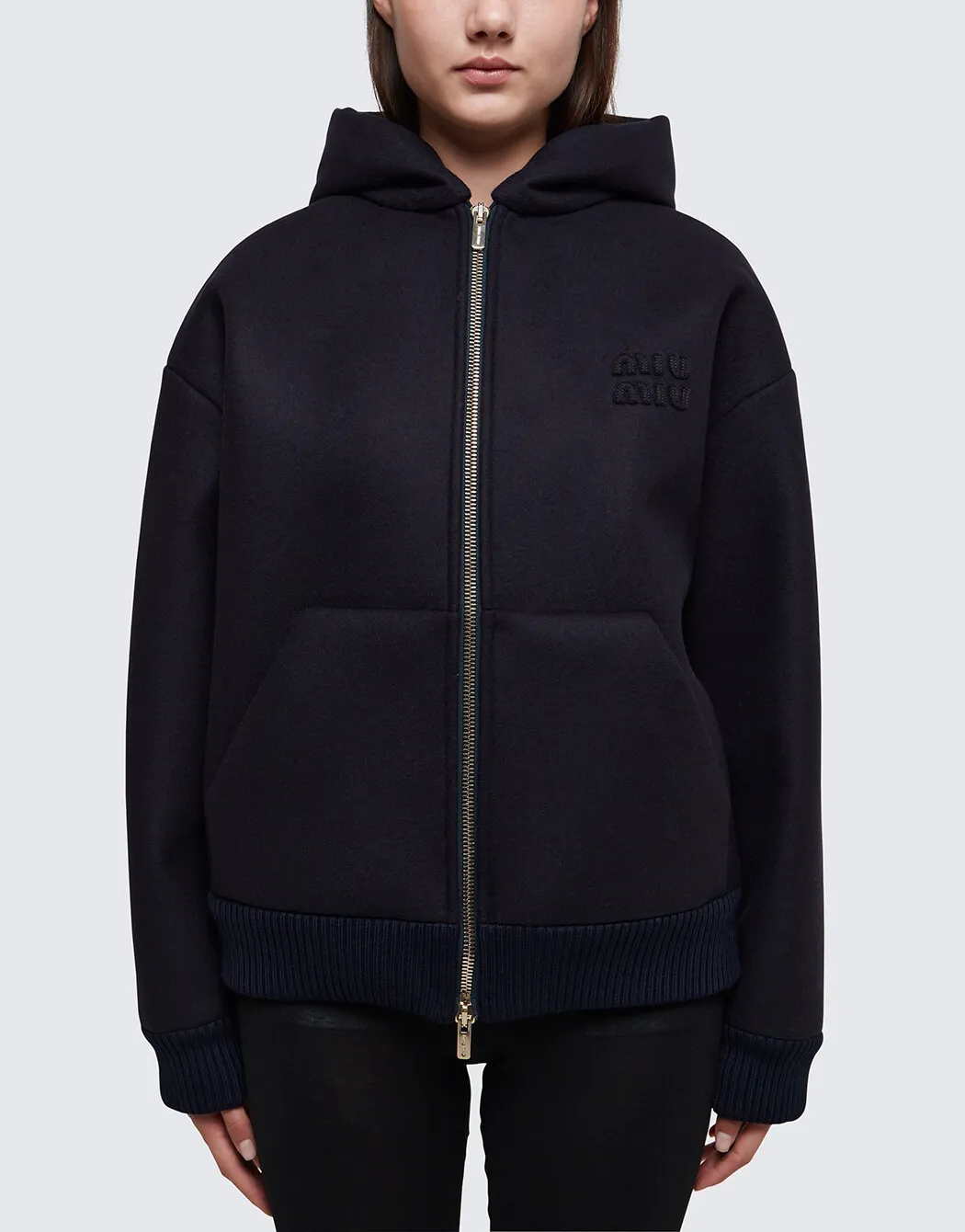 MiuMiu  |Wool Long Sleeves Plain Logo Hoodies & Sweatshirts