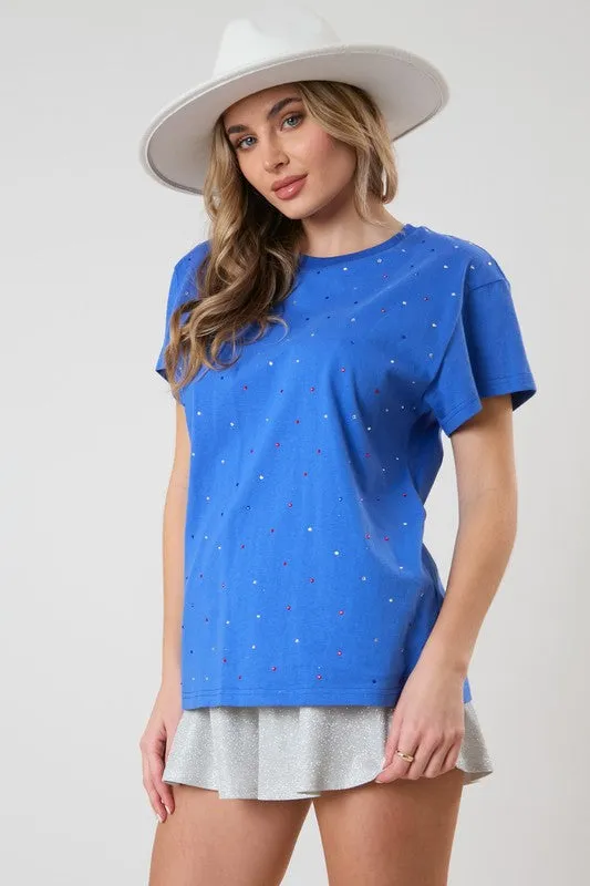 Multi Color Rhinestoned T-Shirt