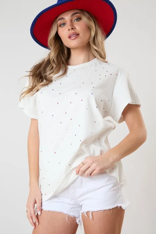 Multi Color Rhinestoned T-Shirt