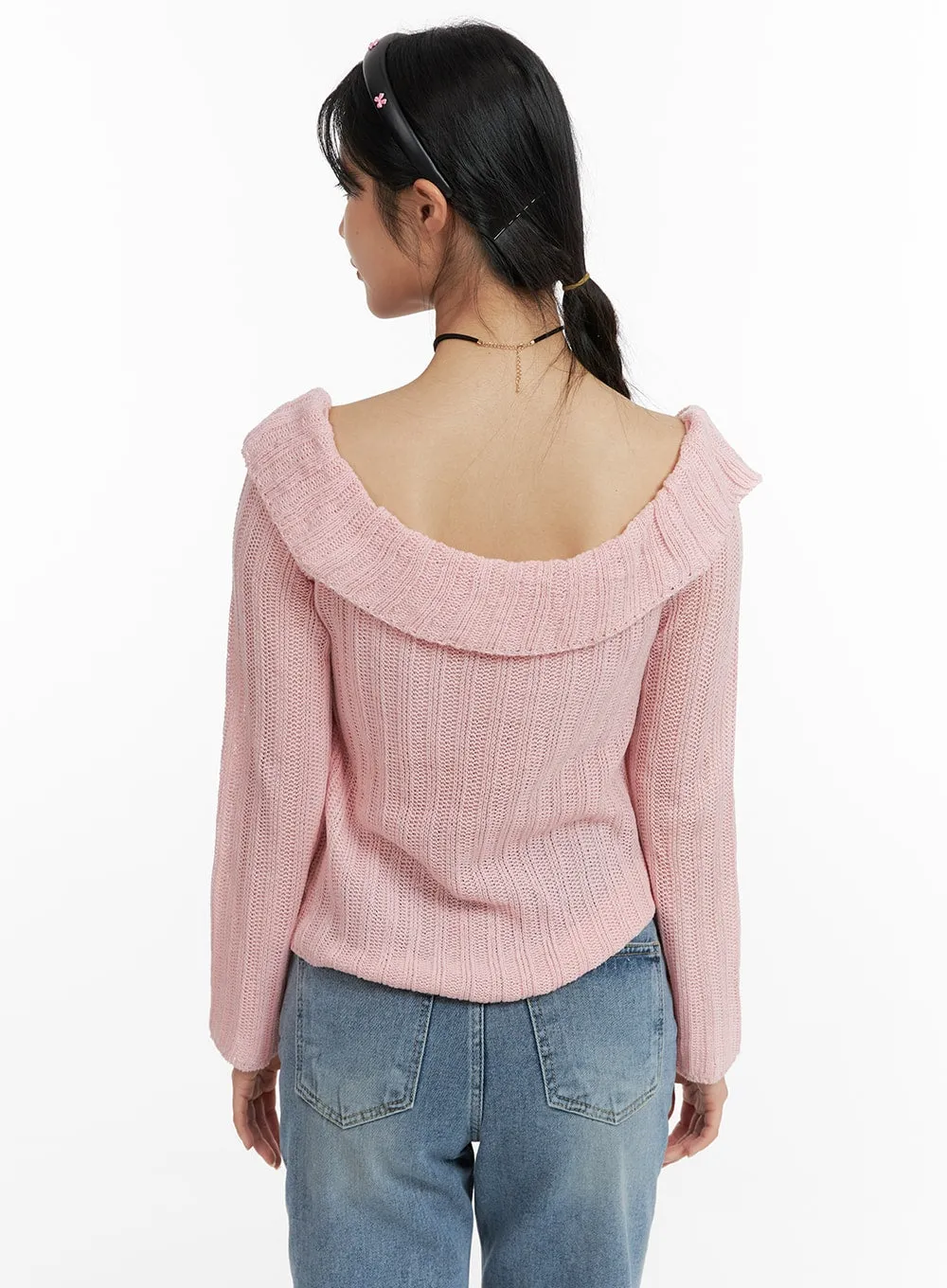 Off-Shoulder Ruffle Knit Top OF422