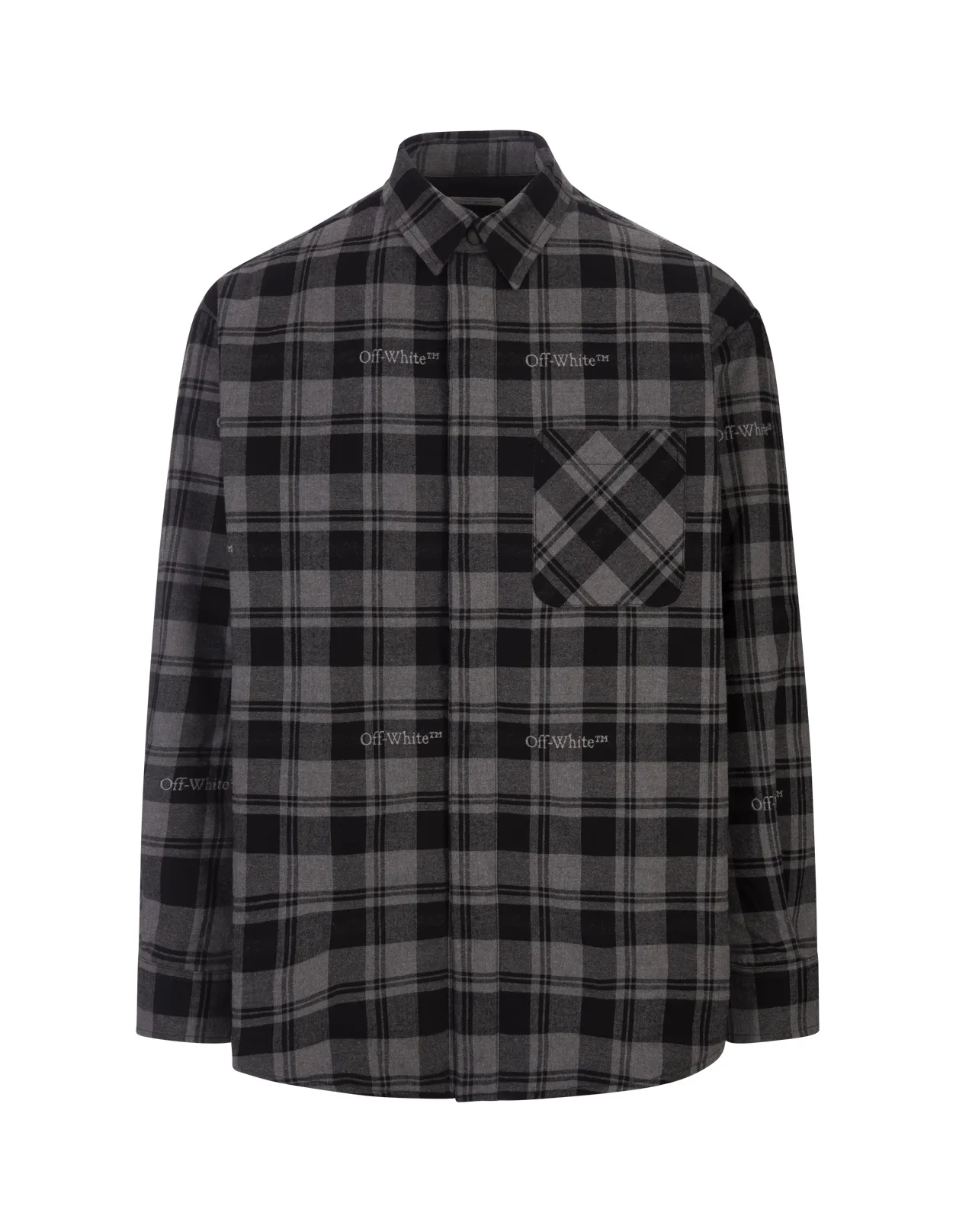 OFF-WHITE Black and Grey Check Cotton Shirt With Logo