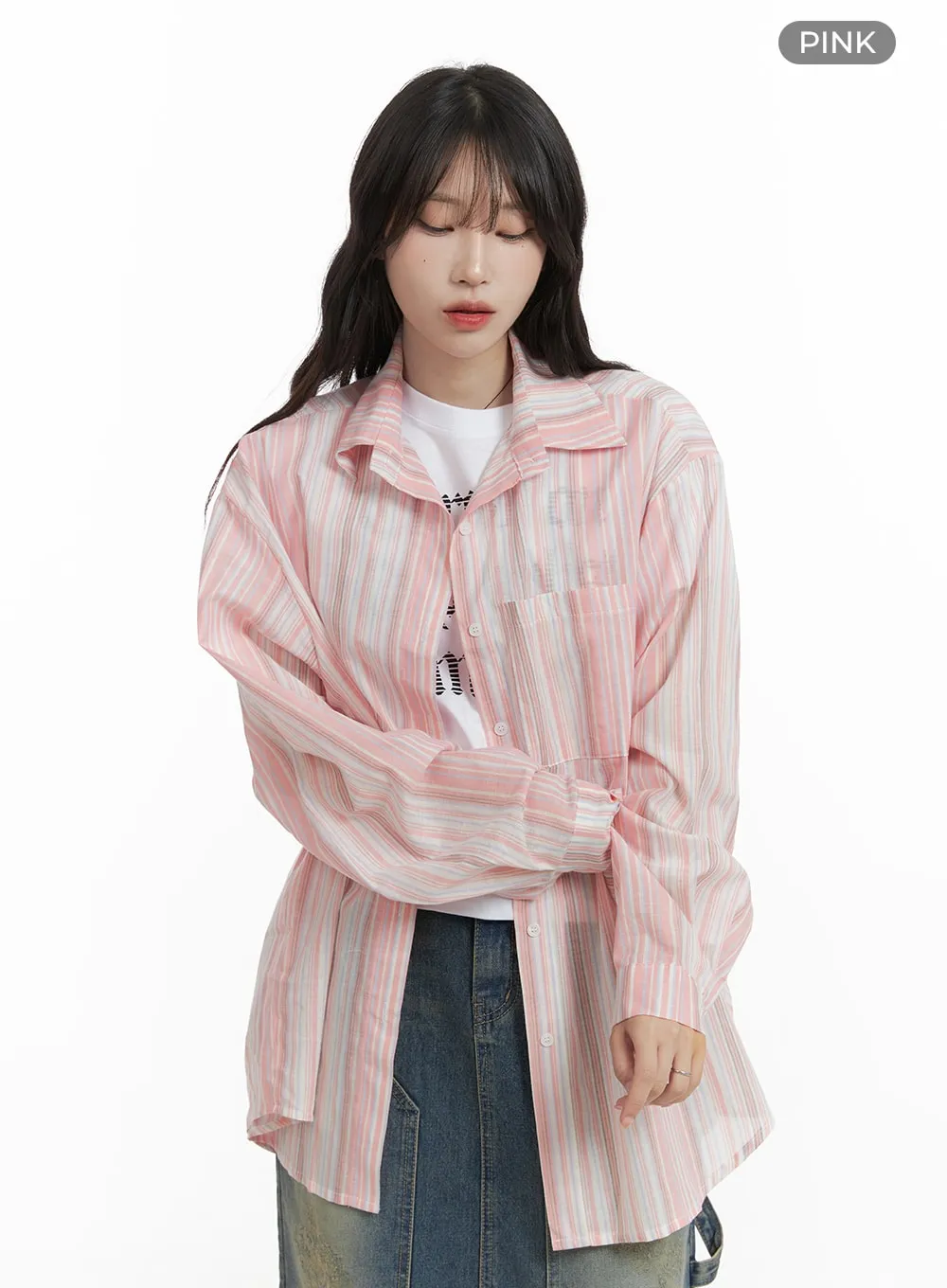 Oversized Stripe Cotton Shirt CA408